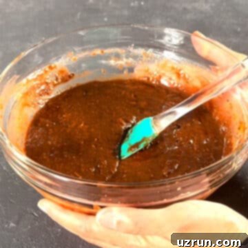 Semi-Homemade Carrot Brownies 7 Glass bowl with chocolate brownie batter.