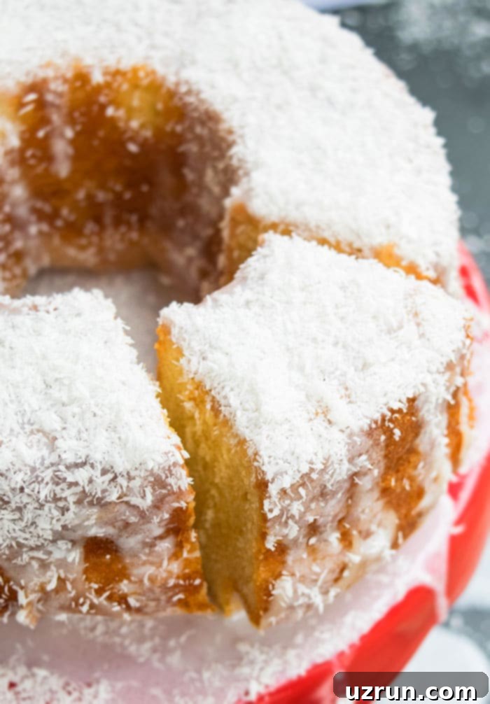 Easy Louisiana Crunch Cake 3 Louisiana Crumb Cake With Glaze on Red Serving Dish