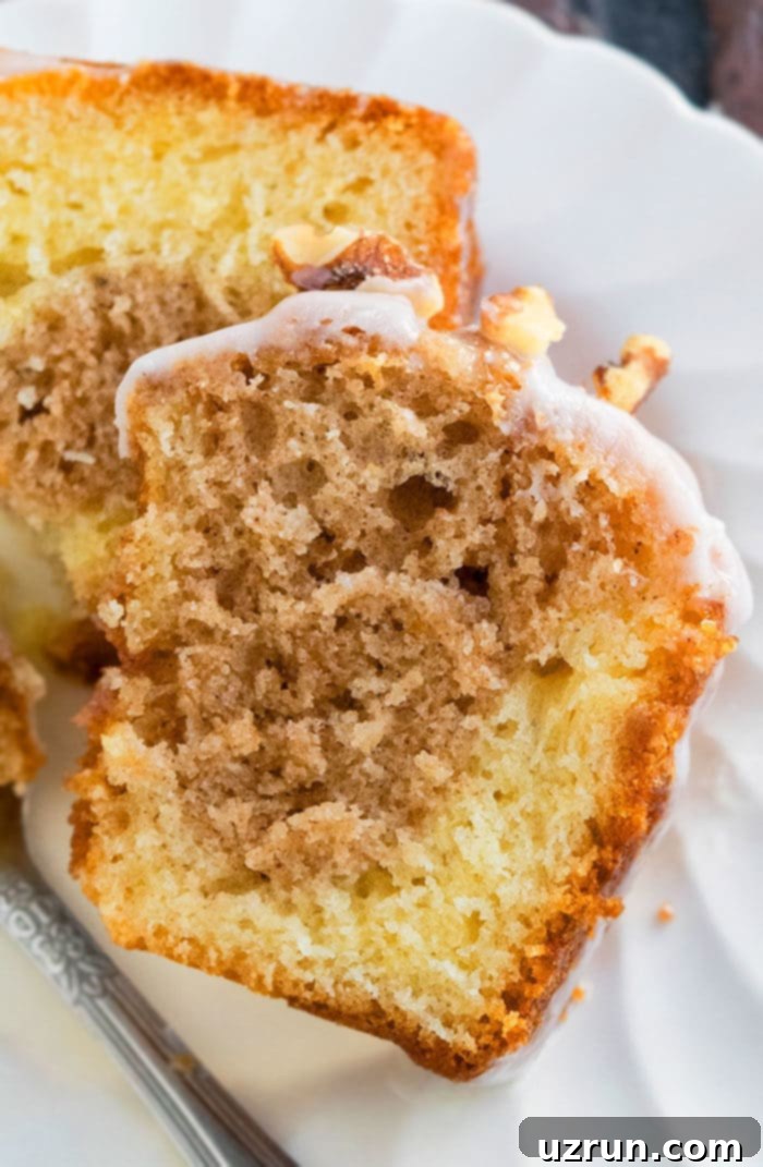 Easy Sock It To Me Cake with Cake Mix 3 Slice of Homemade Sock It To Me Cake on White Dish