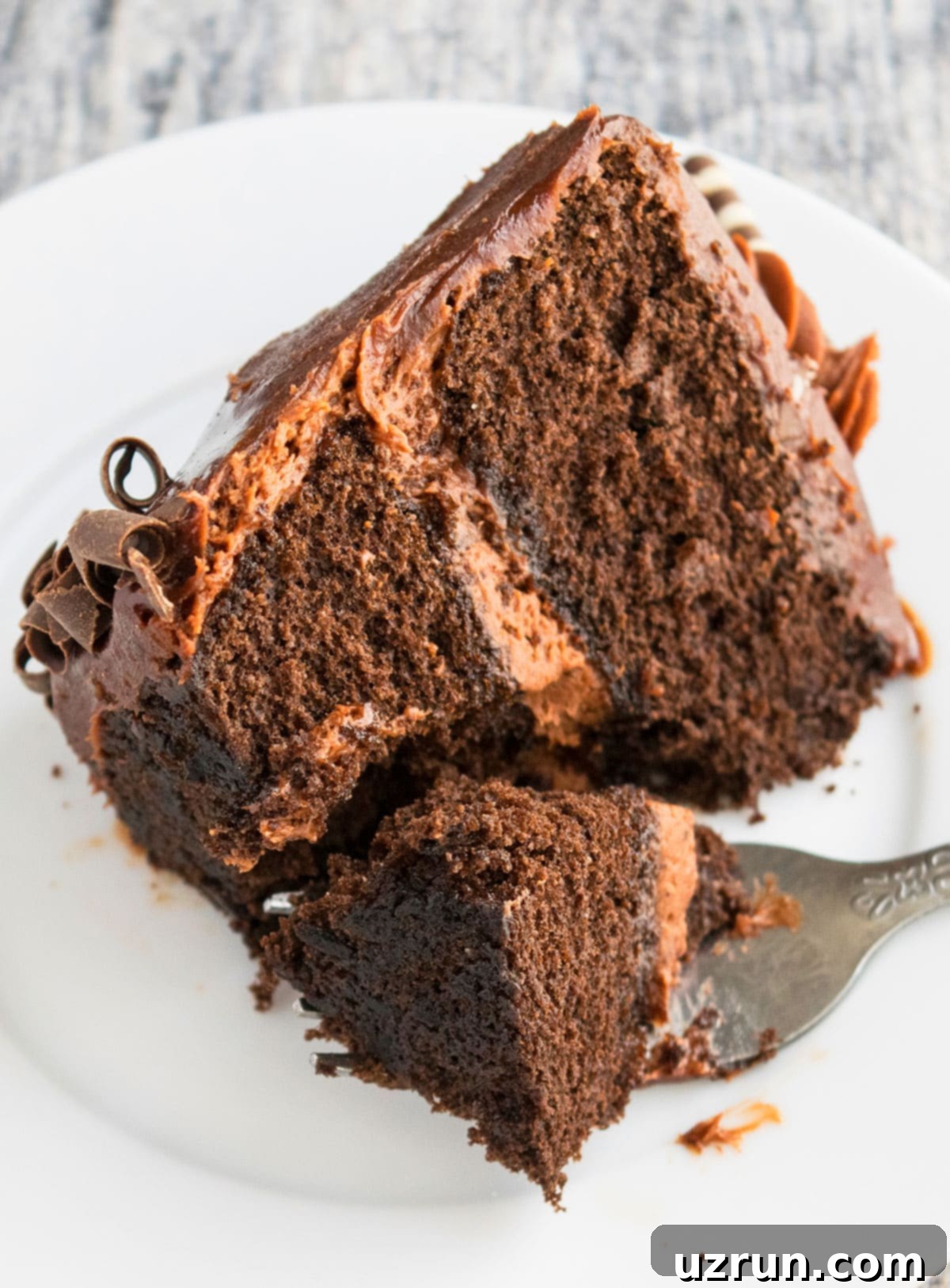 Decadent Chocolate Guinness Cake Made Easy 5 Spoonful of Cake on White Dish.