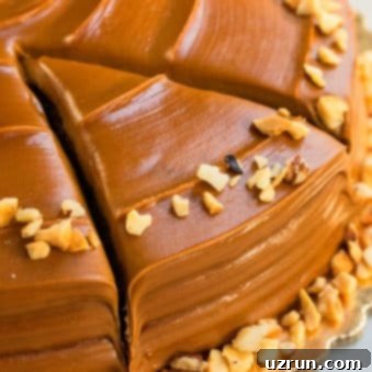 Ultimate Chocolate Caramel Indulgence 6 Closeup Shot of Easy Chocolate Caramel Cake With Nuts Topping.