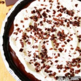 Easy No-Bake Chocolate Cream Pie 6 Easy No Bake Chocolate Cream Pie With Oreo Crust on Wood Background