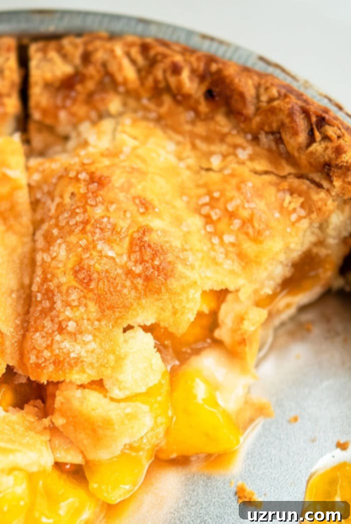 Easy Homemade Peach Pie Recipe From Scratch in Round Dish. 