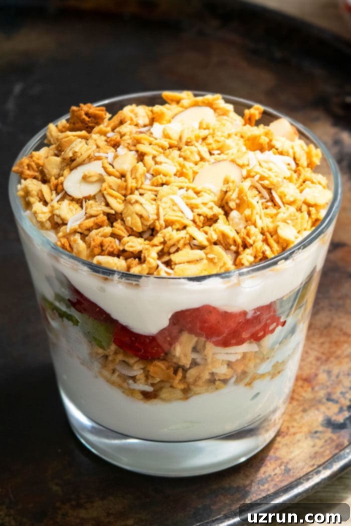 Simple Layered Yogurt Delight 4 Healthy Yogurt Parfait With Vanilla Yogurt, Granola and Fruits