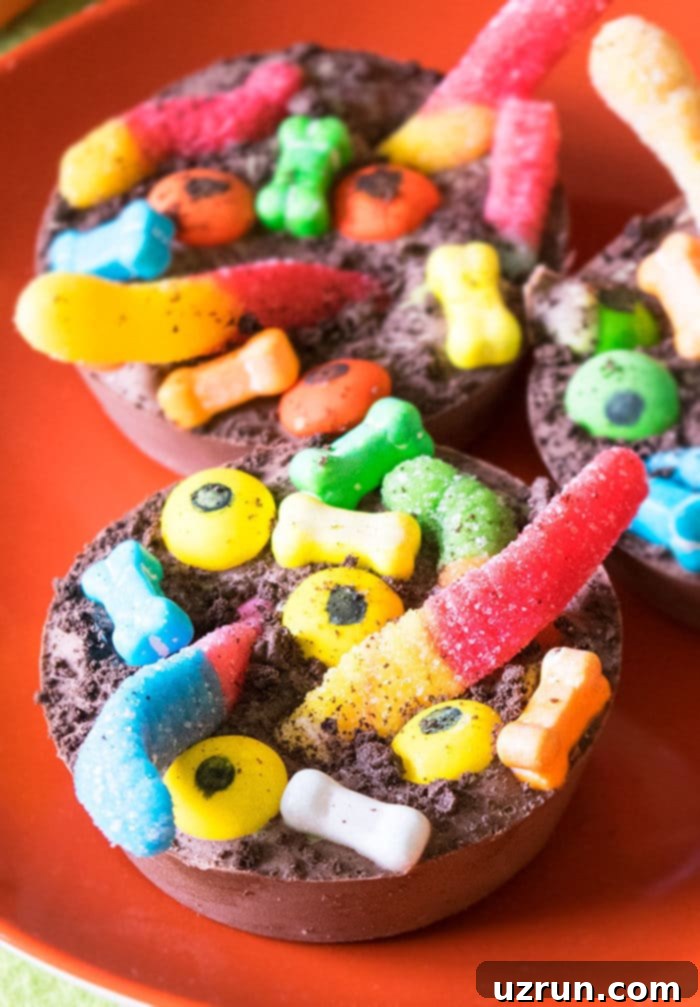 Easy Owl Cake for Kids Halloween Party 7 Spooky Chocolate Clusters With Gummy Worms and Eye Balls