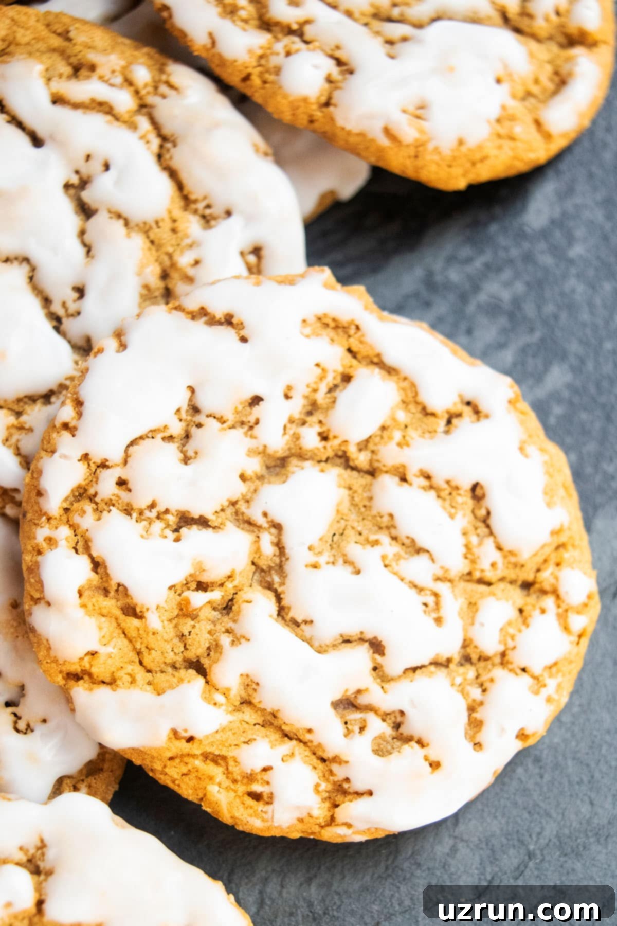 Classic Easy Iced Oatmeal Cookies on Rustic Gray Background.