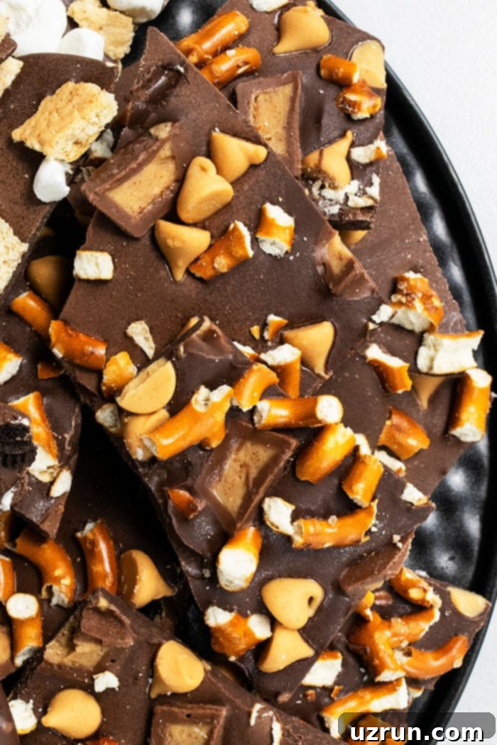 Whip Up Delicious Chocolate Bark 3 Sweet and salty Chocolate Pretzel Bark decorated with crushed pretzels
