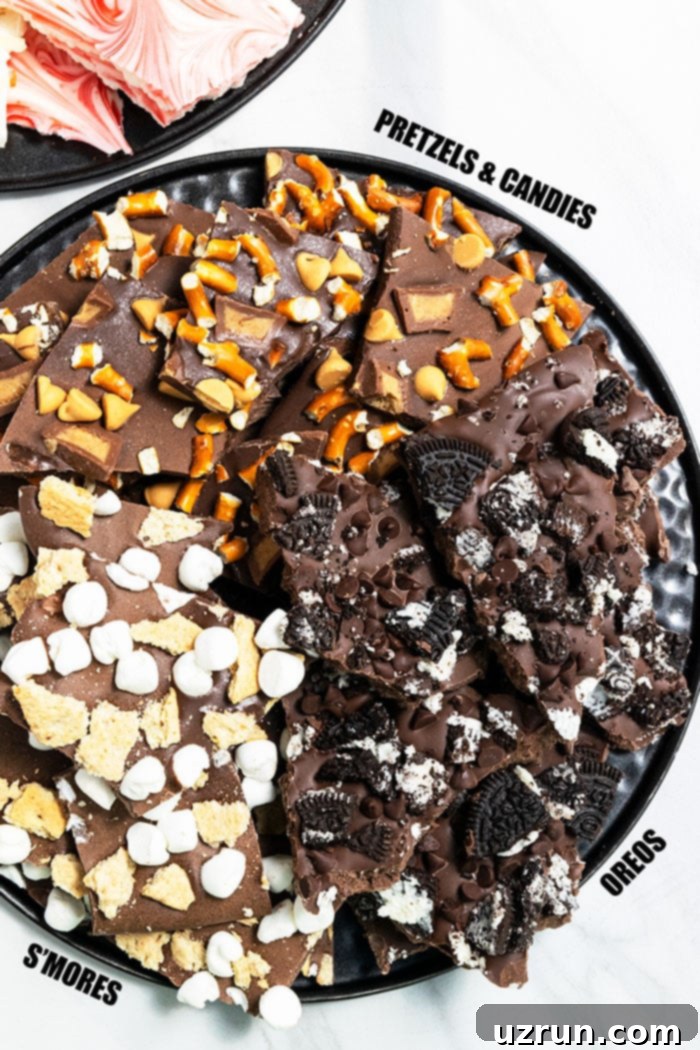 Whip Up Delicious Chocolate Bark 4 Assortment of Dark Chocolate Bark Recipes with various toppings