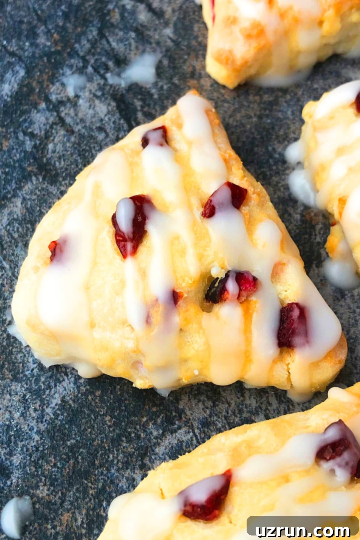 Easy Cranberry Orange Scones on Rustic Gray Background. 