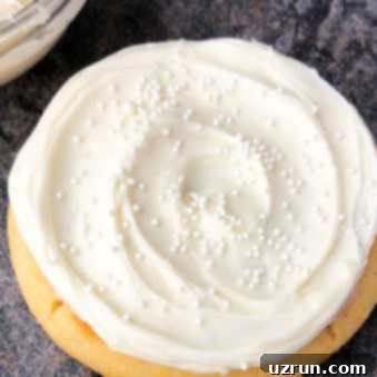 The Ultimate Easy Sugar Cookie Frosting 5 Easy Vanilla Sugar Cookie Frosting Swirl With White Sprinkles.