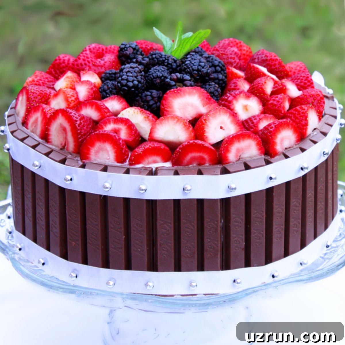 Effortless Strawberry Kit Kat Cake 3 Kit Kat Chocolate Birthday Cake on Glass Cake Stand