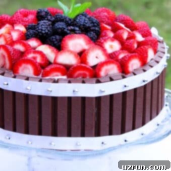 Effortless Strawberry Kit Kat Cake 4 Easy Kit Kat Cake With Strawberries on Glass Cake Stand With Nature Background