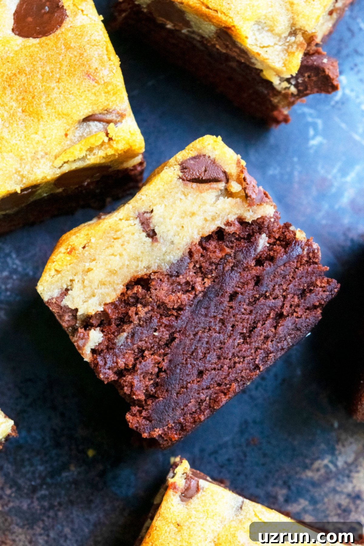 Easy Brookies with Brownie Mix 3 Closeup Shot of Brownie Cookie Bar.