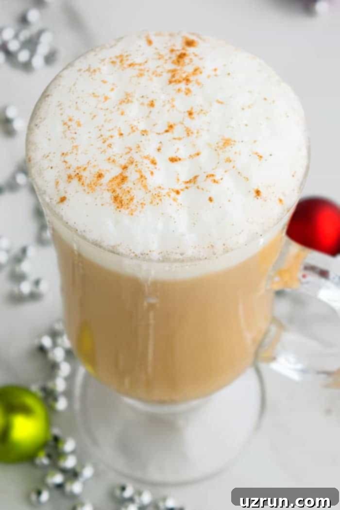 Warm Homemade Eggnog Latte 3 Best Eggnog Latte with creamy milk foam and a dusting of cinnamon