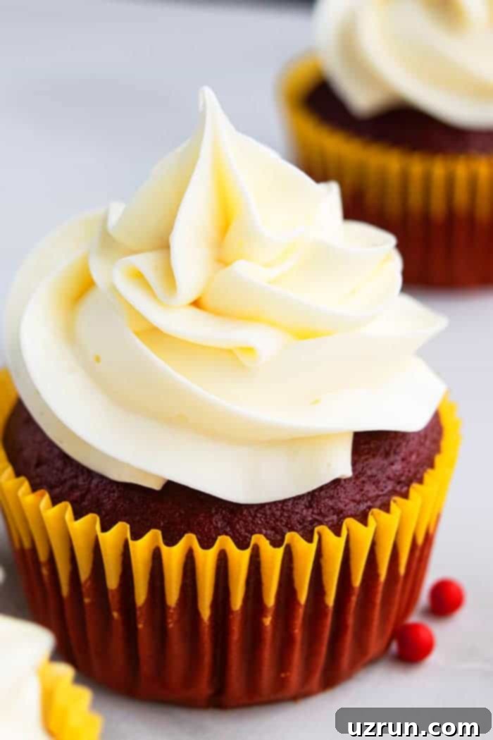 Ultimate Red Velvet Cupcakes with Cream Cheese Frosting 4 Moist Red Cupcakes in Yellow Cupcake Liners