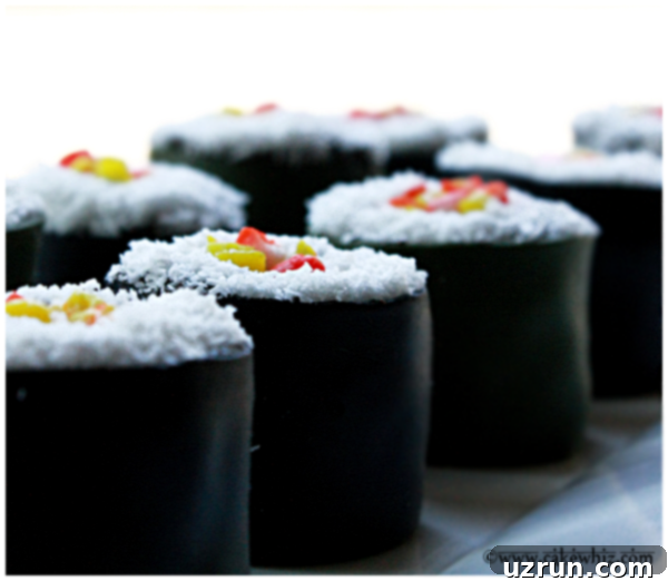 Effortless Birthday Sushi Cake 3 Closeup Shot of Sushi Birthday Cake on White Tray