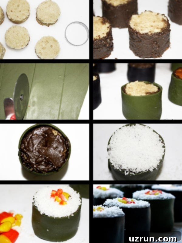 Effortless Birthday Sushi Cake 4 Collage Image With Step by Step Process Shots on How to Make Sushi Shaped Cake