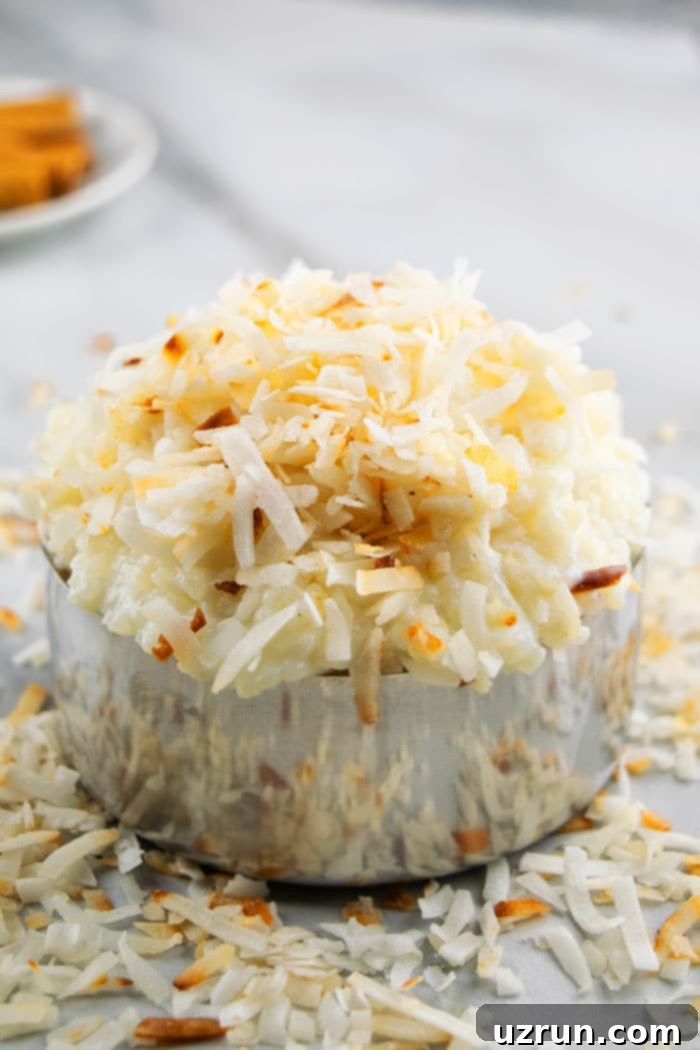 Silver Bowl of Easy Coconut Rice Pudding on on Marble Background. 
