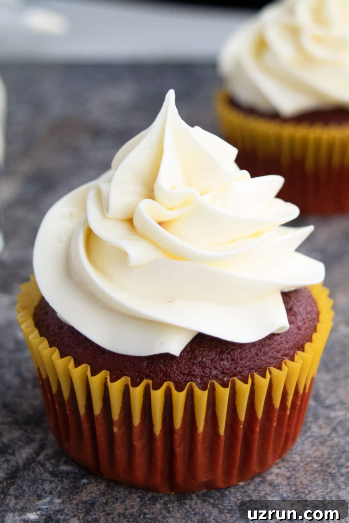 Easy Swiss Meringue Buttercream Frosting Piped on Top of Cupcake.