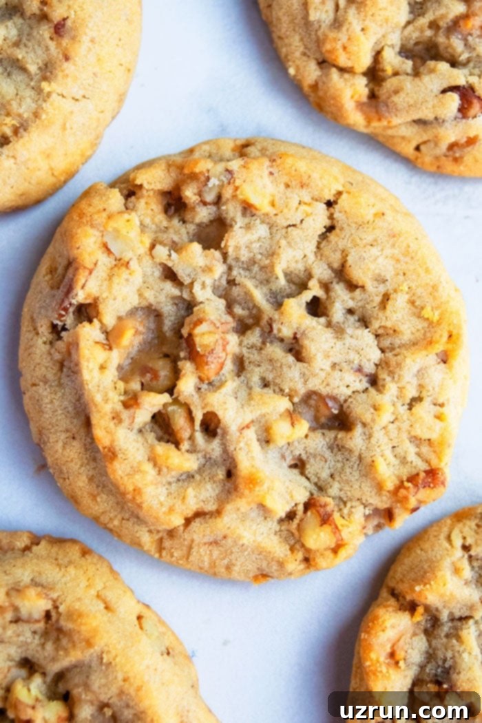 Closeup shot of Homemade Butter Pecan Cookies on White Background