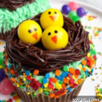Adorable Easter Chick Cupcakes 5 Easy Easter Cupcakes (Chick Cupcakes or Nest Cupcakes) on White Plate With Sprinkles