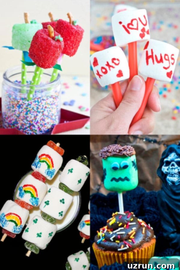 Easy Marshmallow Pops for Any Holiday 2 Collage Image With Easy Marshmallow Pops For Many Holidays