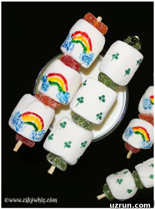 Easy Marshmallow Pops for Any Holiday 3 Easy Marshmallow Pops on Black Background For St.Patrick's Day