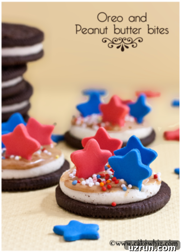 Easy Oreo Bites with 4th of July Decorations on Yellow Background