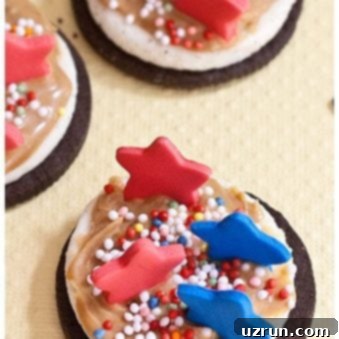 No-Bake Mini OREO Treats 4 Easy Oreo Bites With 4th of July Decorations on Yellow Background