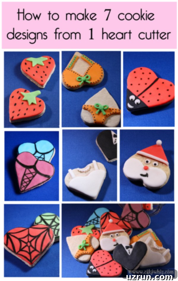 Easy Cake Mix Heart Cookies 7 Collage Image With 7 Cookie Designs Made from 1 Cutter