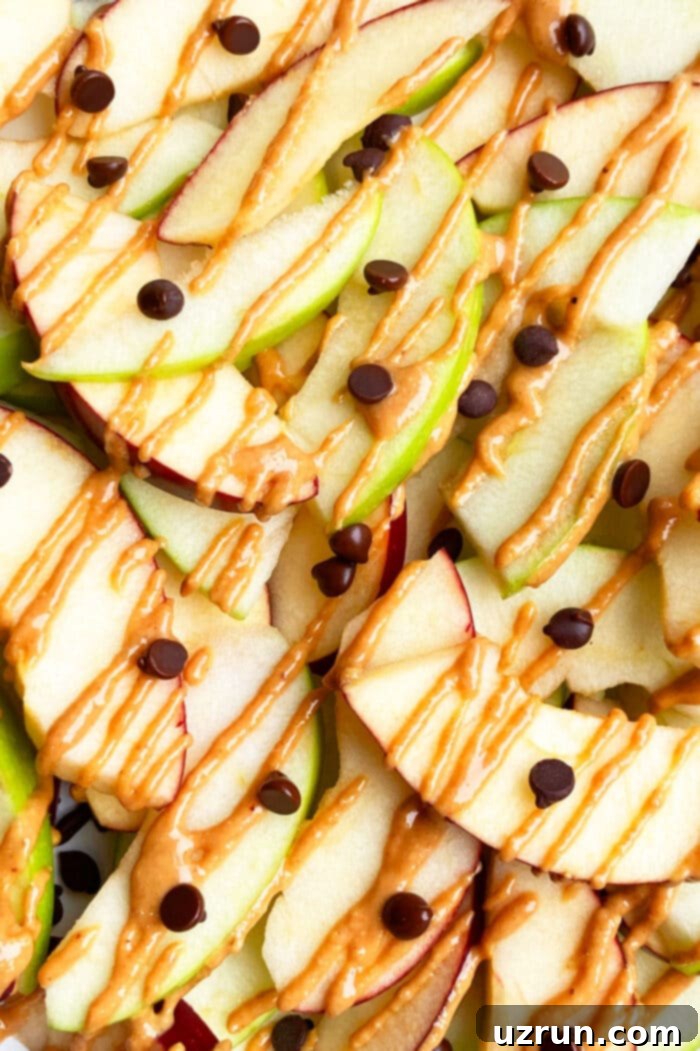 Super Easy Apple Nachos 3 Closeup Shot of homemade Apple Nachos- Overhead Shot