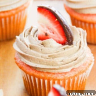 Sweetheart Chocolate Strawberry Cupcakes 5 Easy Chocolate Strawberry Cupcakes (Valentine's Day Cupcakes) on Wood Background