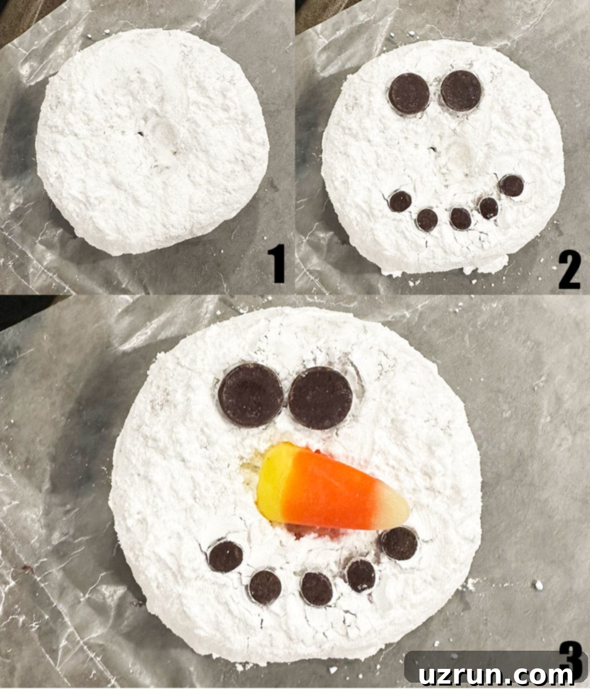 Festive Donut Fun: 6 Easy Designs 10 Collage Image With Step by Step Process Shots on How to Make Snowman Donuts.