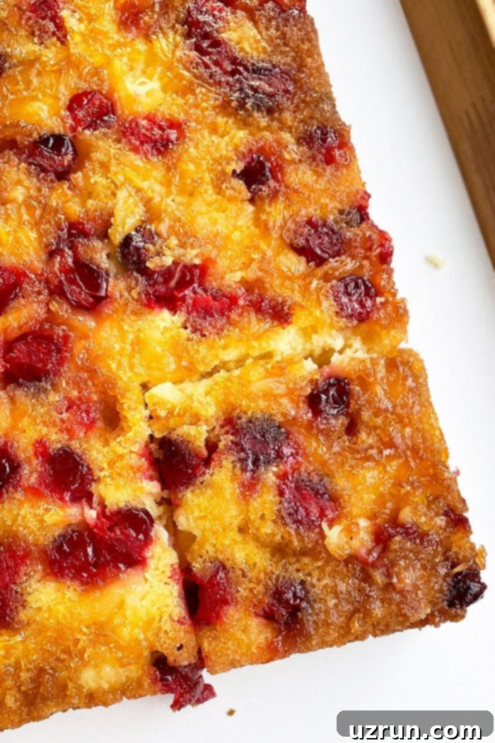 Cranberry Upside Down Cake With A Slice Cut Out