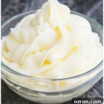 Fluffy Ermine Buttercream 5 Easy White Cooked Flour Buttercream or Ermine Frosting in Glass Bowl.
