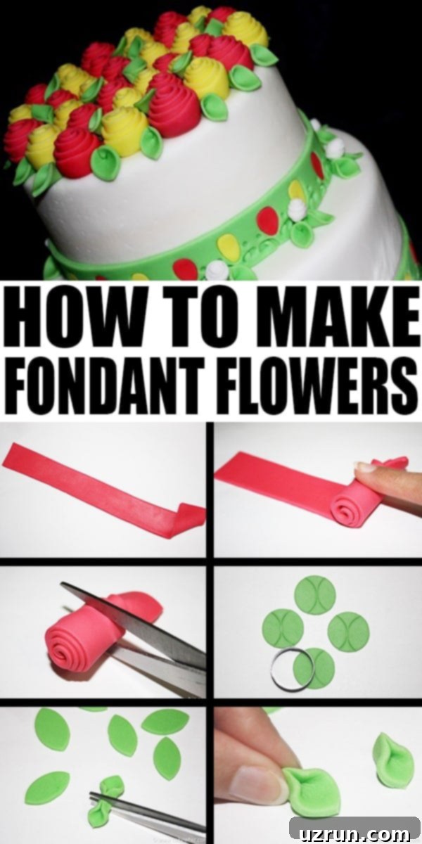 Crafting Simple Fondant Ribbon Roses 5 Collage Image with Step by Step Pictures For How to Make Fondant Roses