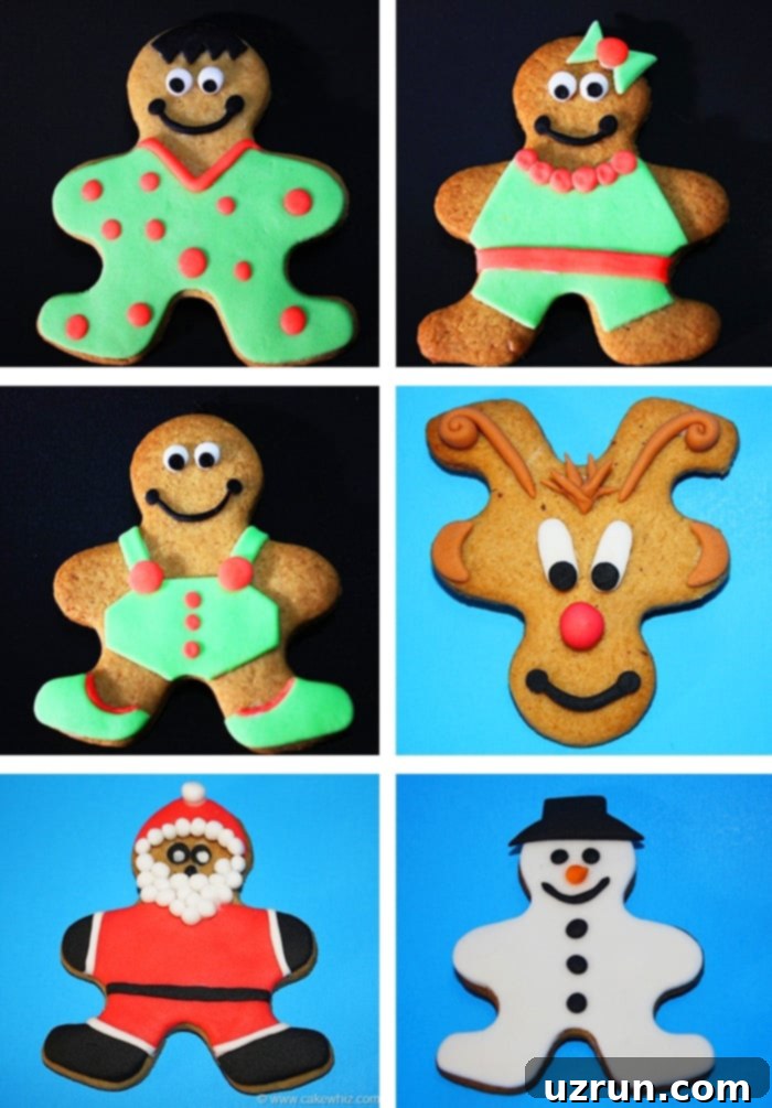 King-Sized Gingerbread Men 5 Collage Image of Various Christmas Cookies Made With One Cutter- Snowman, Santa, Rudolf