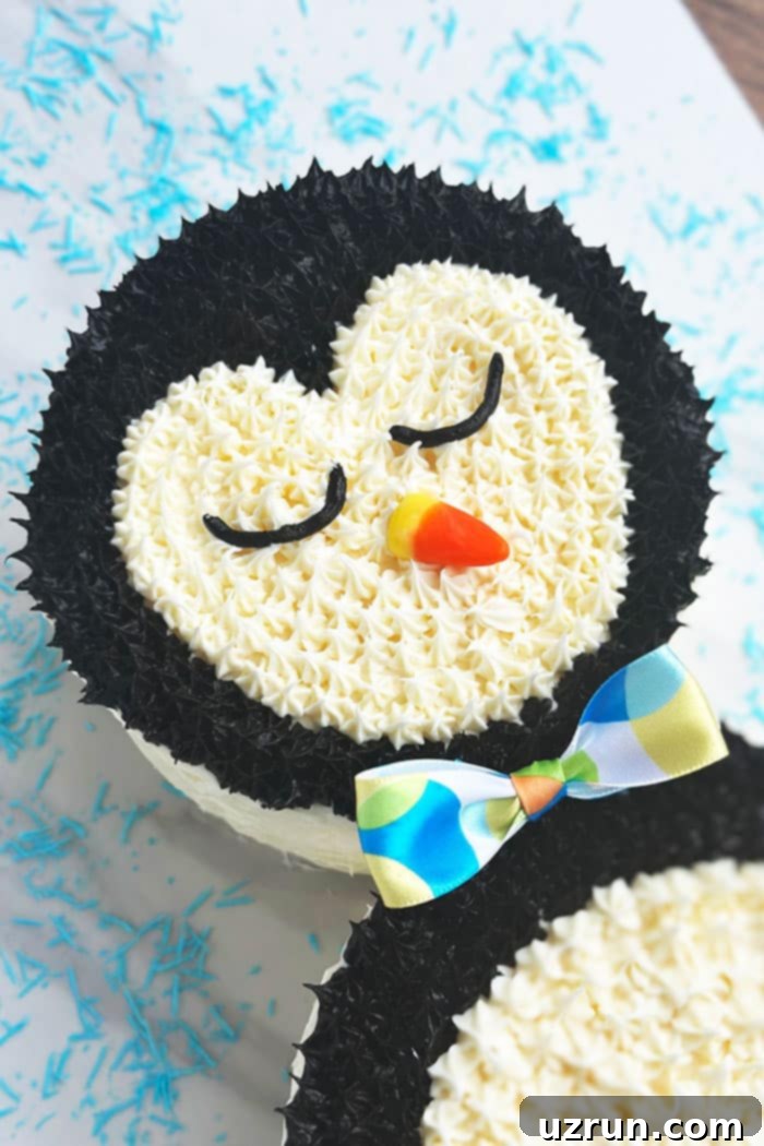 Effortless Penguin Cake with Silky Buttercream 4 Easy Homemade Penguin Birthday Cake- Closeup Shot of Face