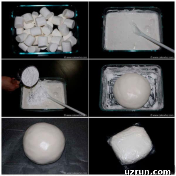 Easy Marshmallow Fondant Recipe 3 Collage Image With Step by Step Pictures on How to Make Marshmallow Fondant (MMF)