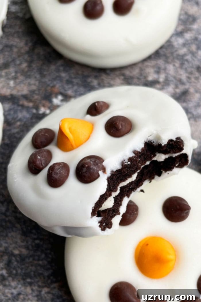 Festive Oreo Snowmen 4 Partial Bite Taken From White Chocolate Oreo Snowman