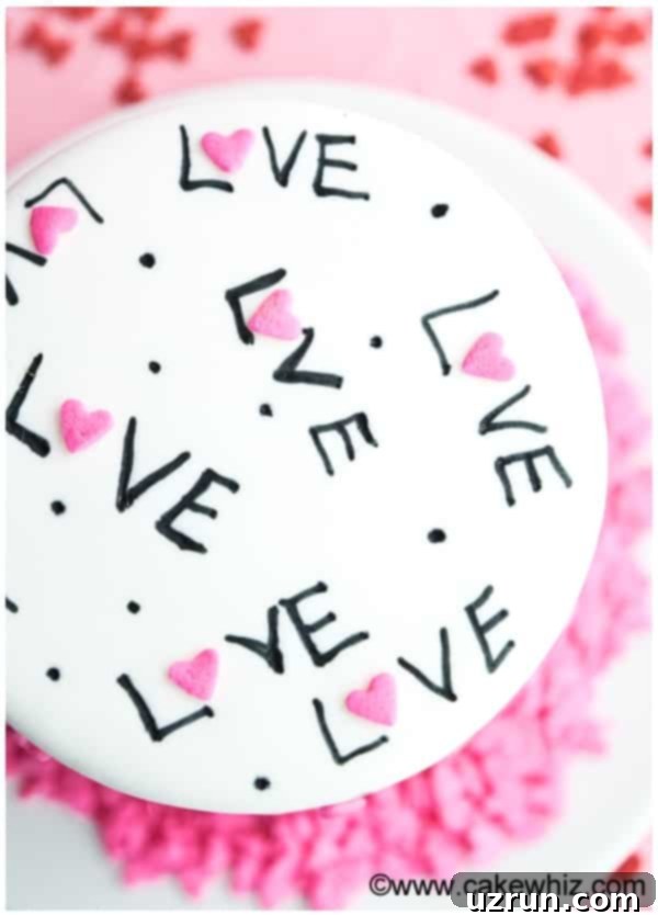 Easy Love Cake for Valentine's Day 3 Overhead Shot of Decorated Valentine's Day Cake
