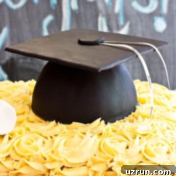 Easy Graduation Cake with Cap and Diploma 6 Easy Homemade Graduation Cake (Cap and Diploma) Decorated with Fondant and Buttercream Frosting.