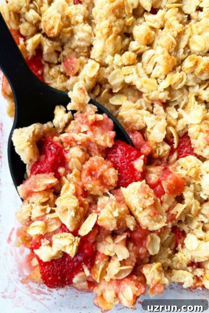 Easy Homemade Strawberry Crumble in Glass Baking Dish