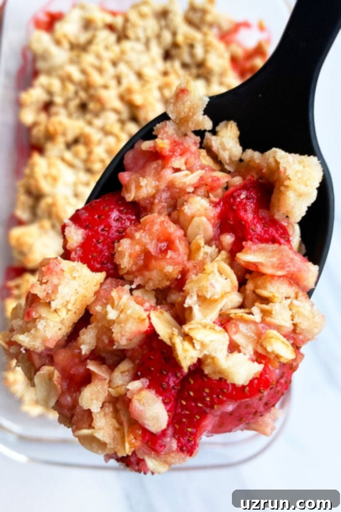 Sweet Strawberry Crumble 4 Spoonful of Easy Fresh Strawberry Crisp- Closeup Shot