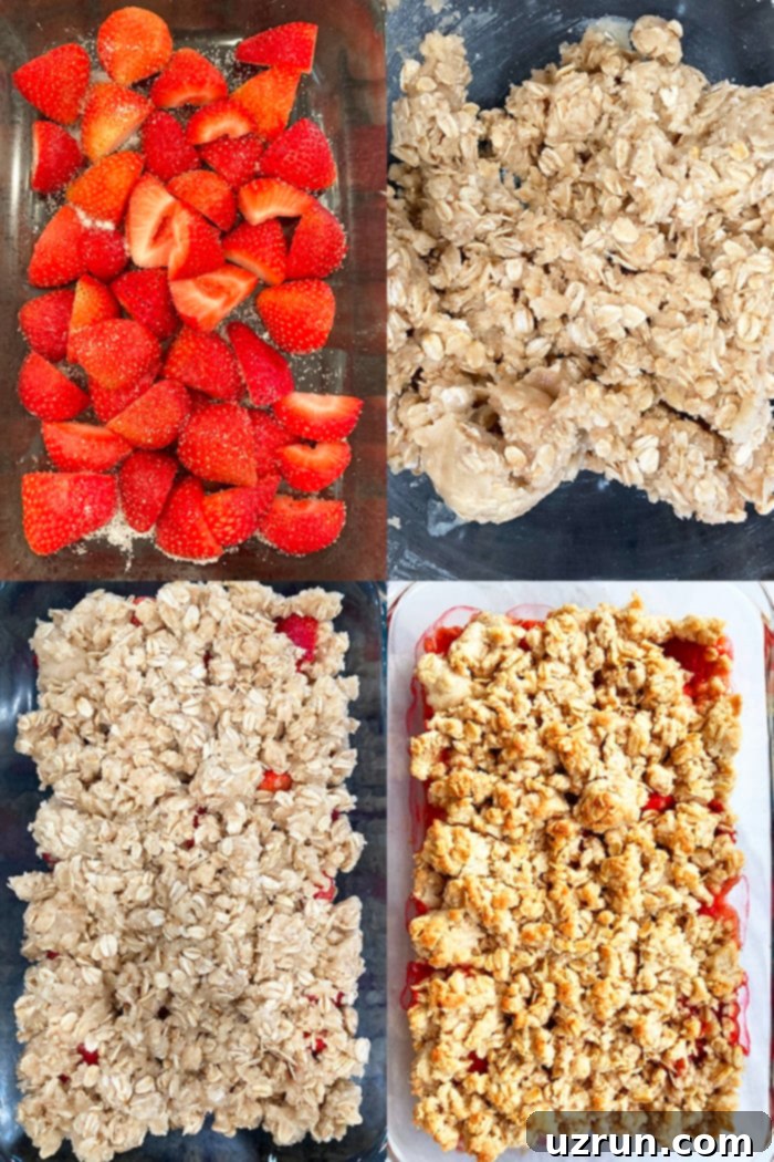Sweet Strawberry Crumble 5 Collage Image With Step by Step Process Shots on How to Make Strawberry Crumble or Strawberry Crisp