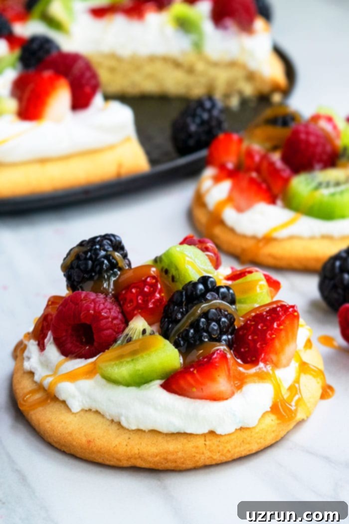 Sweet Mini Fruit Pizzas 2 Easy Dessert Pizza With Fresh Fruits on Marble Background