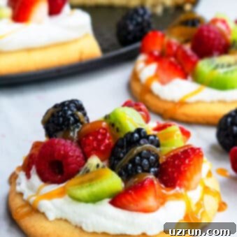 Sweet Mini Fruit Pizzas 5 Easy Dessert Pizza With Fresh Fruits on Marble Background
