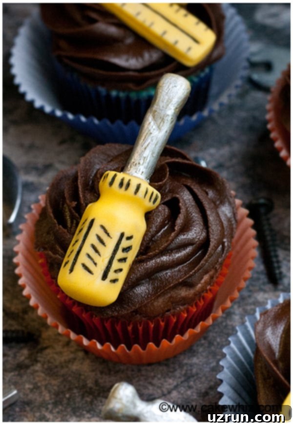 Dad's Tool Belt Cupcakes: A Father's Day Treat 4 Easy Dad Cupcakes on Rustic Gray Background