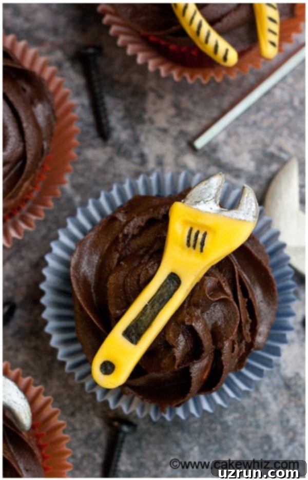 Dad's Tool Belt Cupcakes: A Father's Day Treat 6 Dad Birthday Cupcakes on Rustic Gray Background