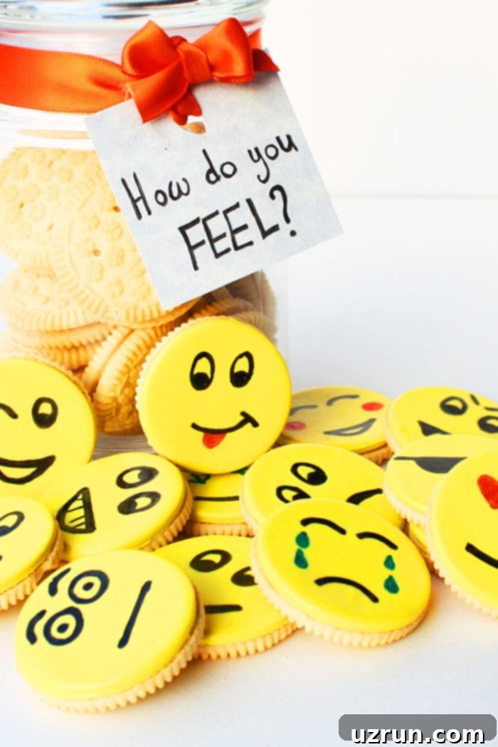 A Jar With Decorated Oreos Inside and Outside with a Label Entitled: How do You Feel?